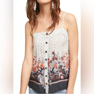 NWOT Anthropologie Maeve Floral and Polka Dot Silk Tank Size 10